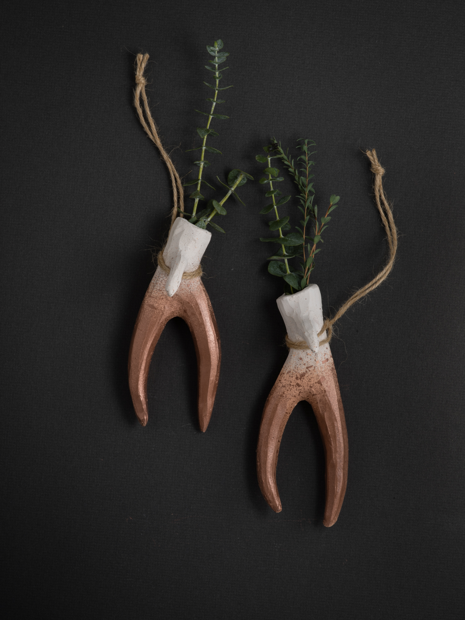 These abstracted antlers and horns are inspired by growing up in North Carolina, where I often stumbled upon shed deer antlers in the vast woods of the region. Each antler and horn is hand carved from clay, making them one of a kind. These hanging antler sets are designed to hang and hold flowers or air plants. You can buy the set or a single antler, these beautiful and unique pieces add a rustic touch to any home, becoming the center piece of any room. If you don't see a color or size you like, I can make custom sculptures tailored specifically to your aesthetic. 