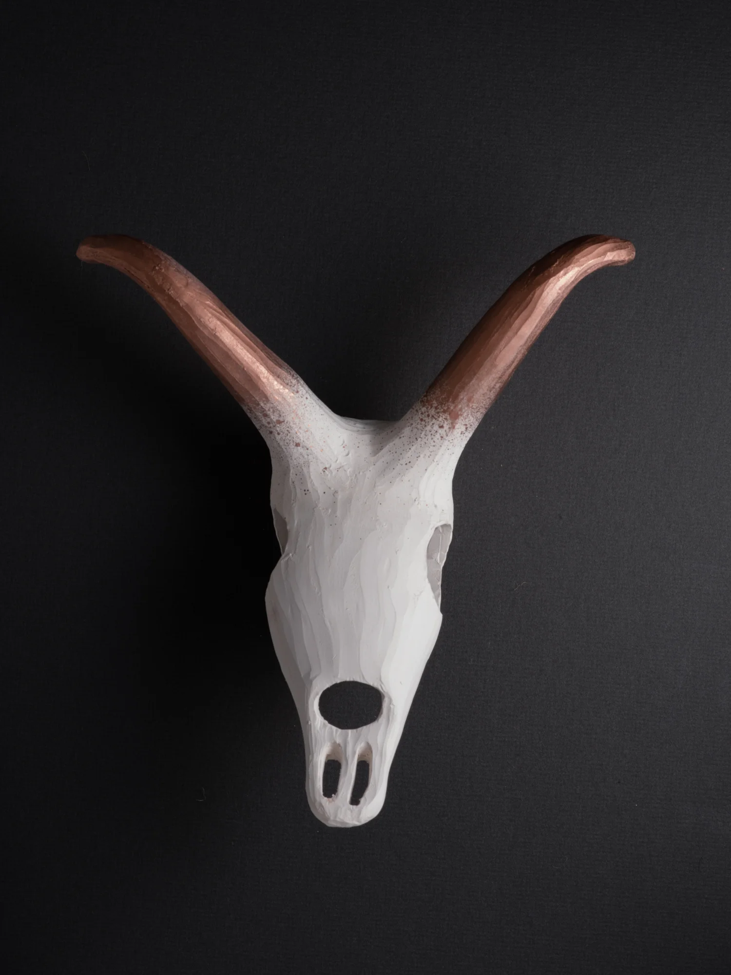 Porcelain Cow Skull with Copper Horns