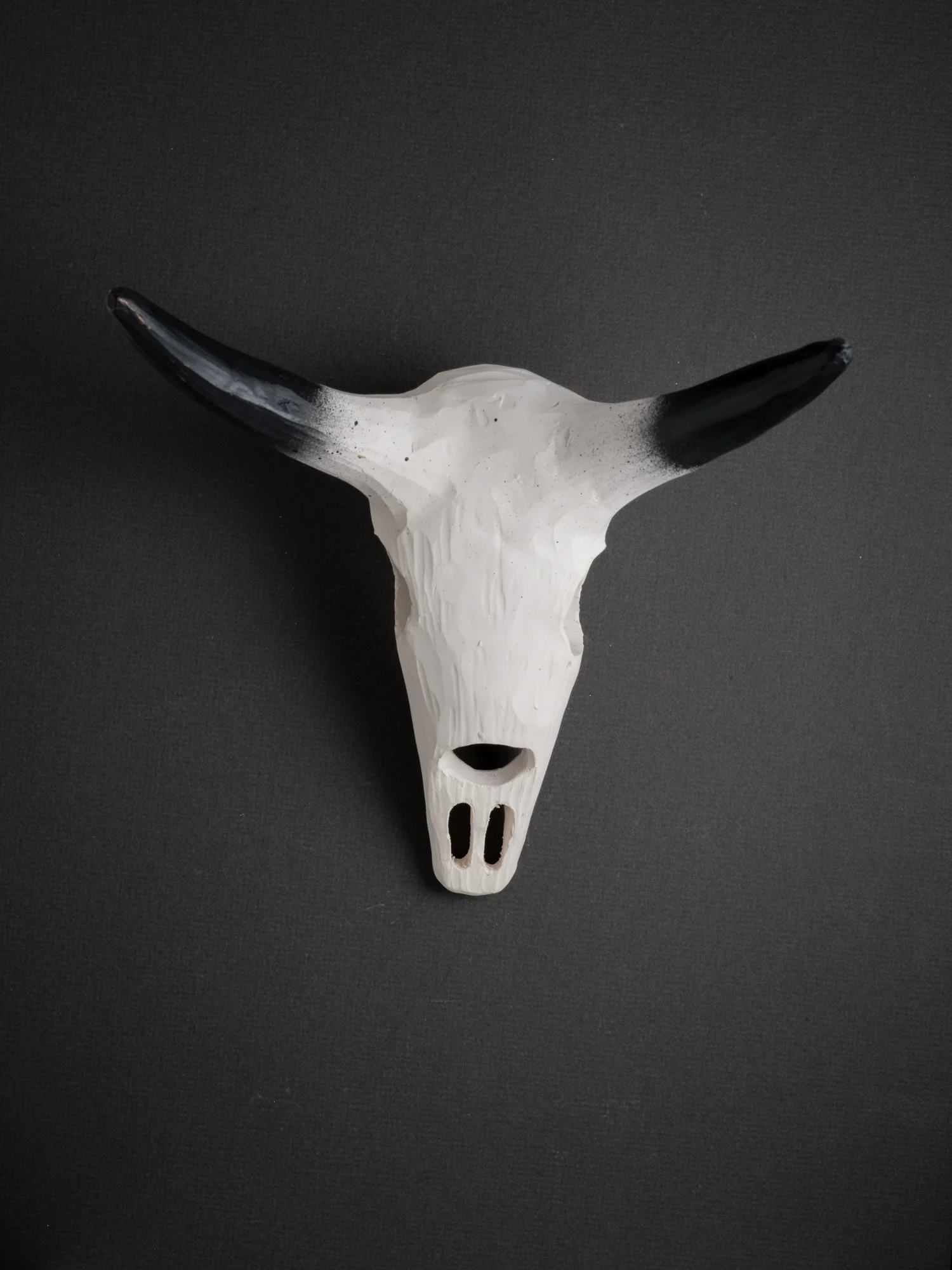 Porcelain Cow Skull with Black Horns