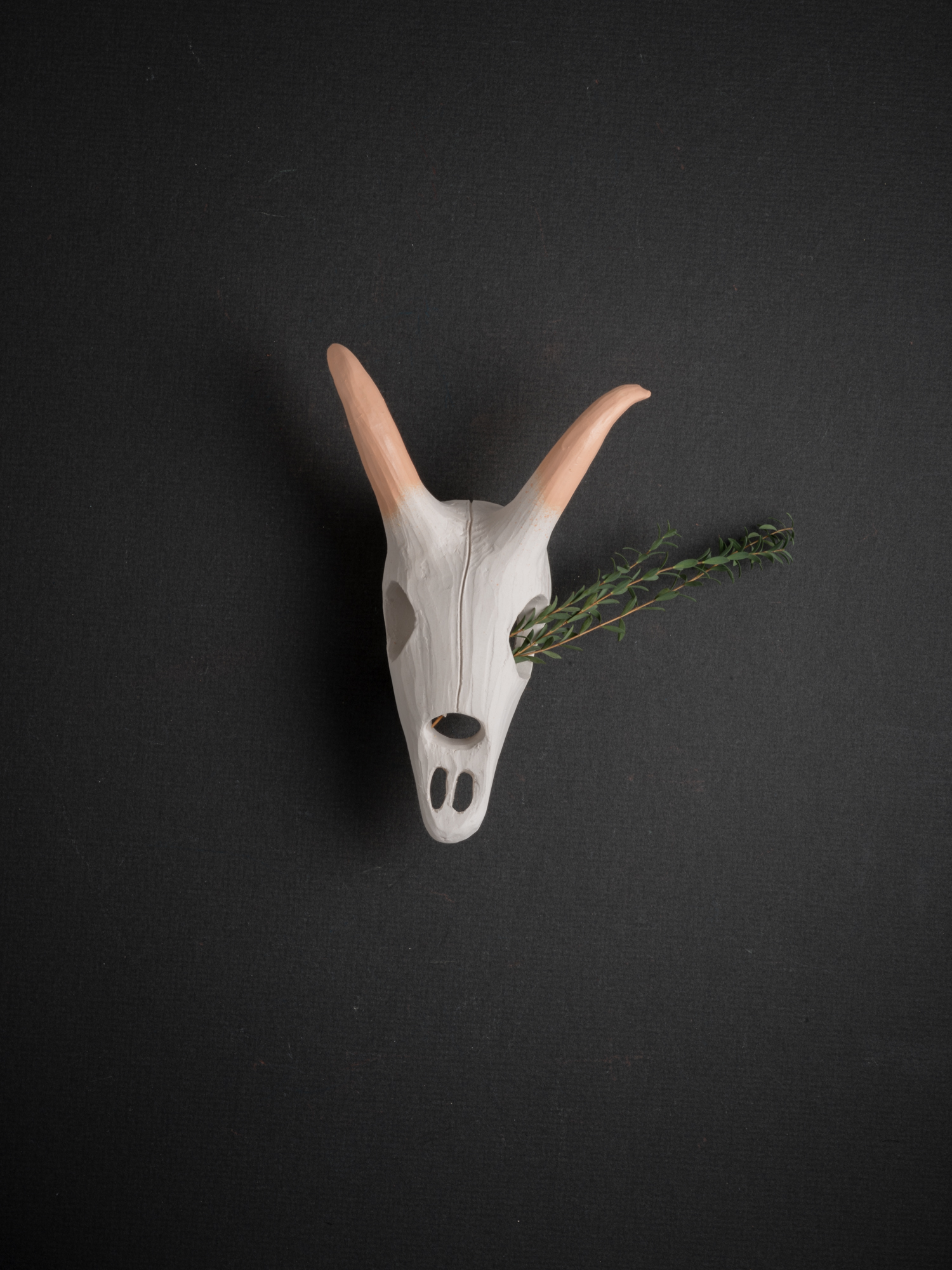 Small Porcelain Skull with Peach Horns