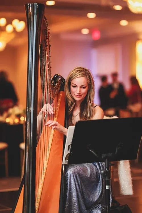 Live harp music at Chicago wedding cocktail hour