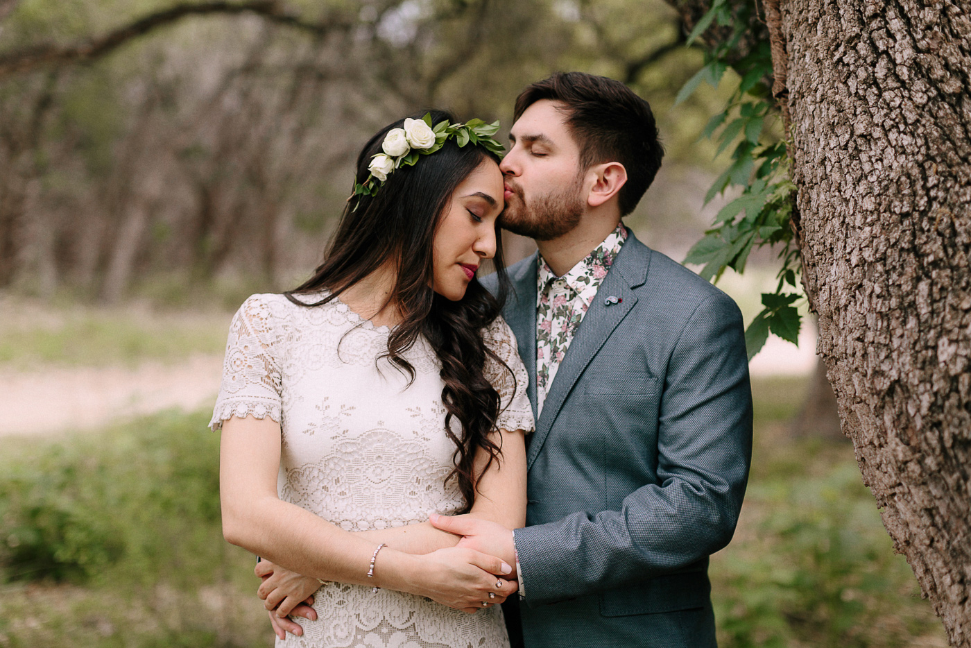 Blue Hole Regional Park Wedding Bride and Groom Embracing