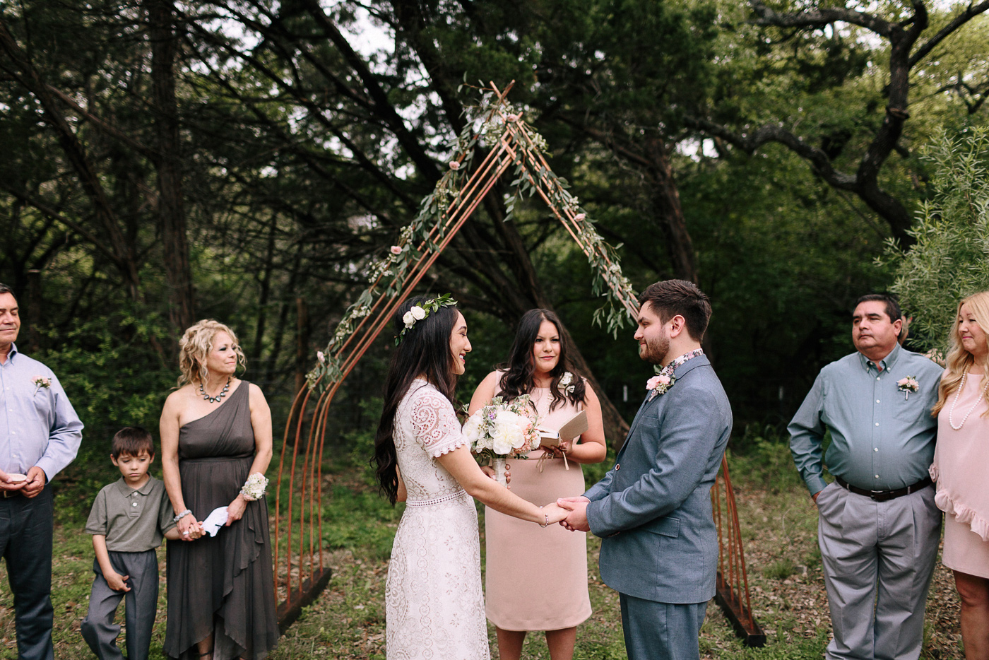 Texas Backyard Wedding Bride and Groom Saying Vows