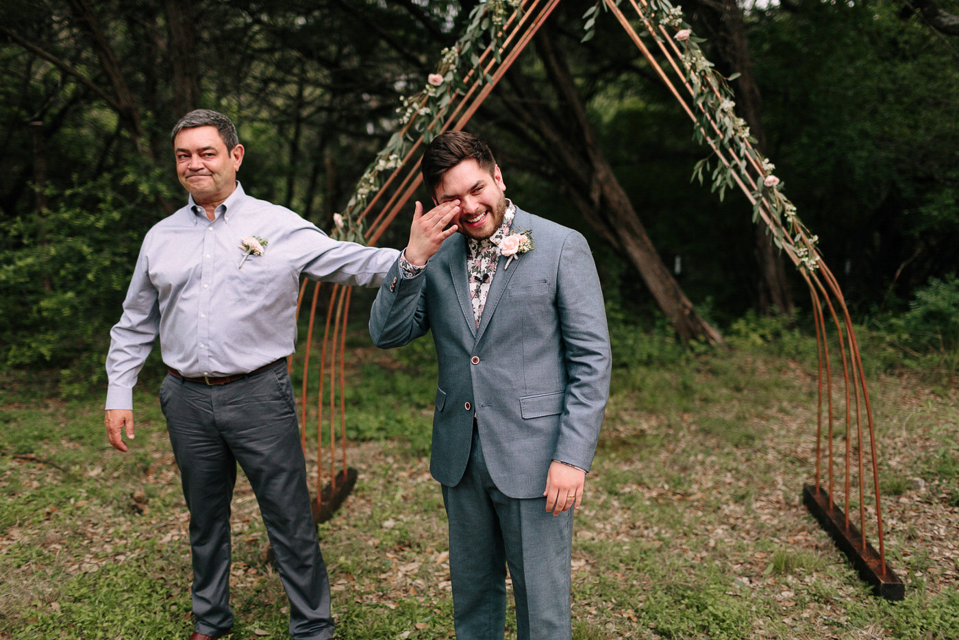 Texas Backyard Wedding Groom and Father Emotional Moment