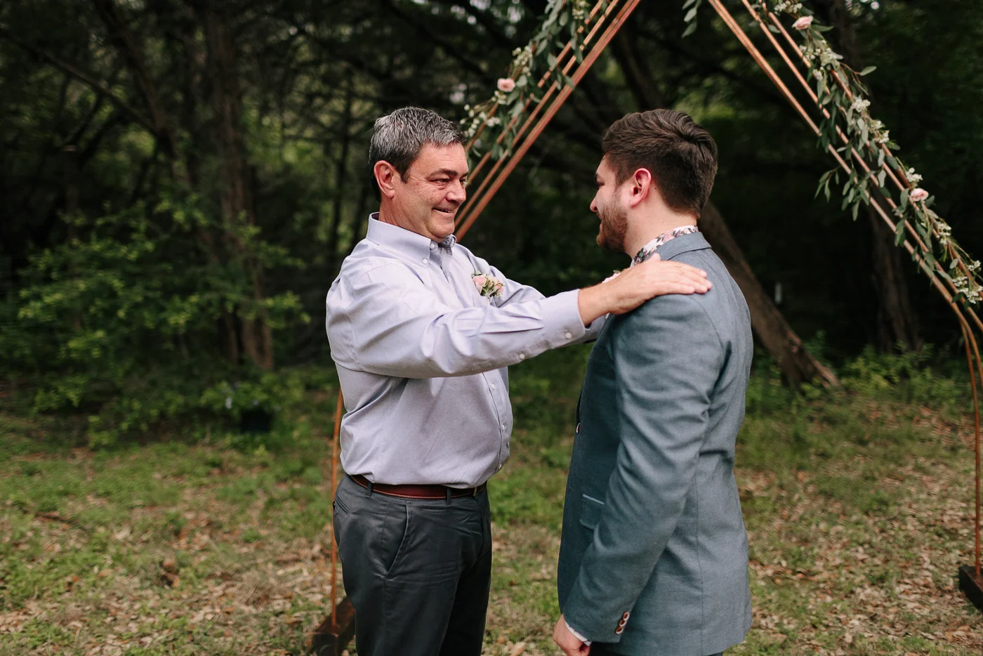 Texas Backyard Wedding Groom and Father