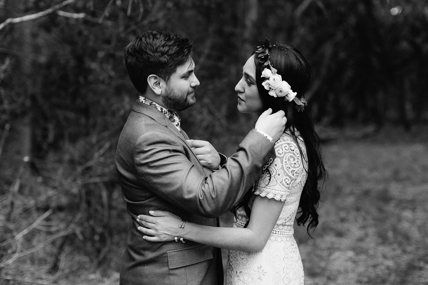 Texas Bride and Groom Portrait Black and White Emotional Moment
