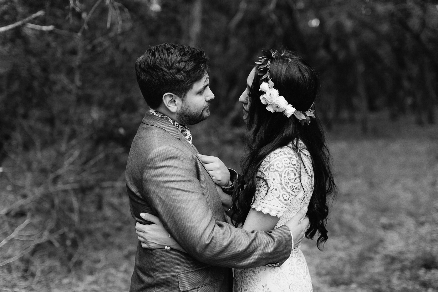 Bride and Groom Intimate Portrait Black and White