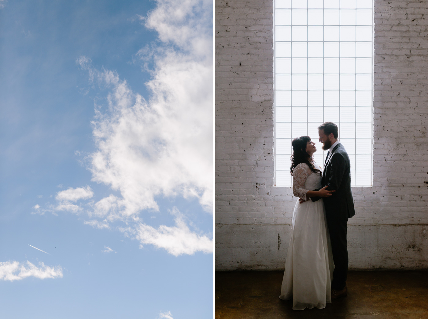 Studios at Overland Crossing Wedding Bride and Groom Window Portrait