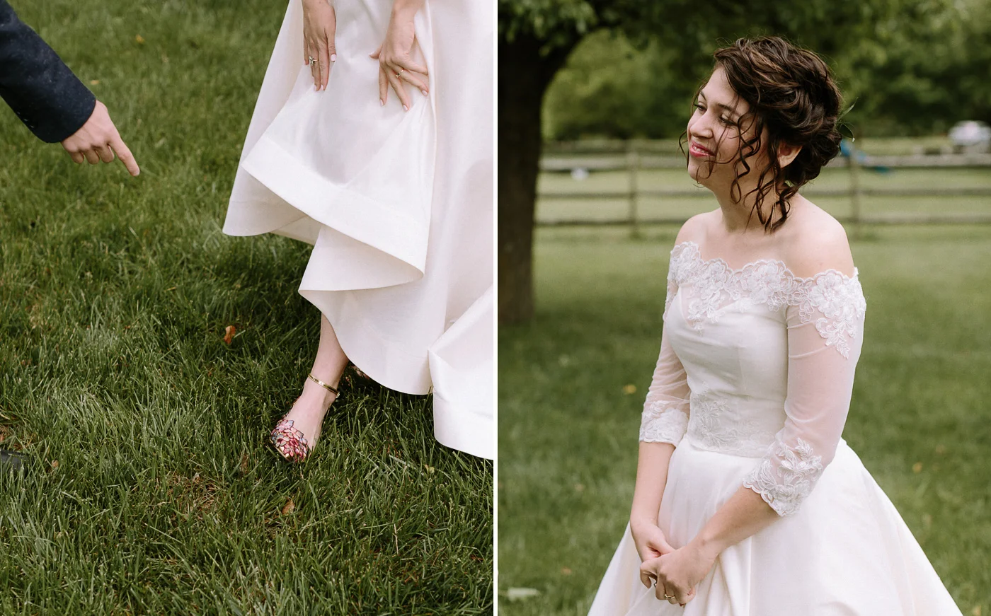 Bride and Groom First Look Shoes Laughing