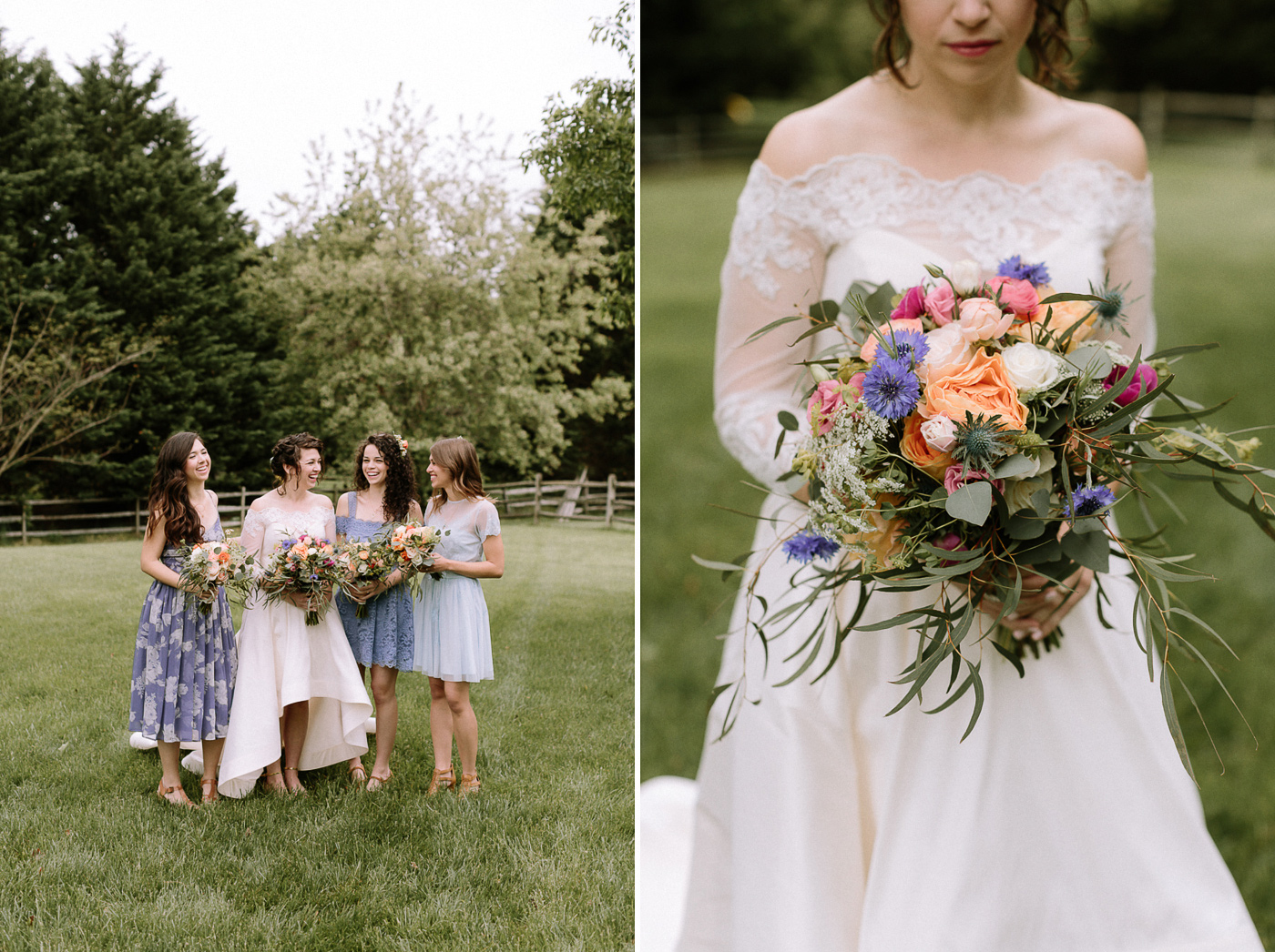 Bride and bridesmaids portraits florals