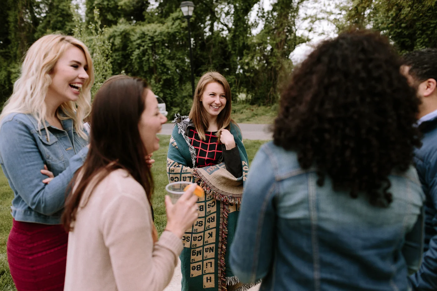 Wedding guests laughing