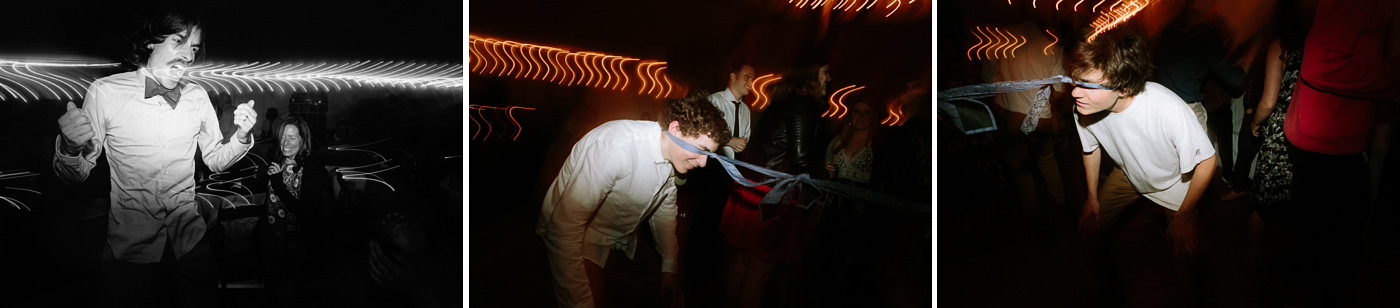 Groomsmen dancing with tie around head