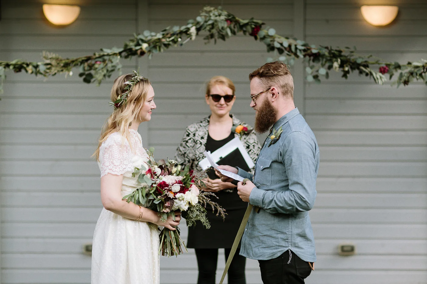 Bride and groom sharing vows
