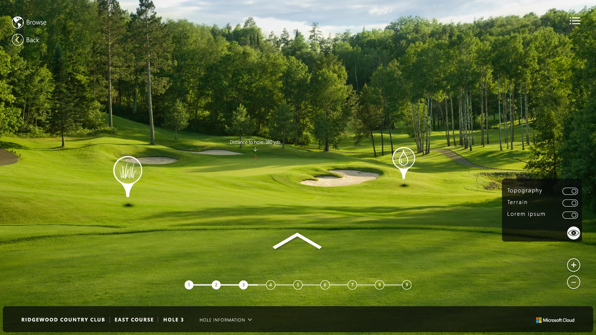  Drone captures of featured courses allow users to walk through a 3D hole experience. 