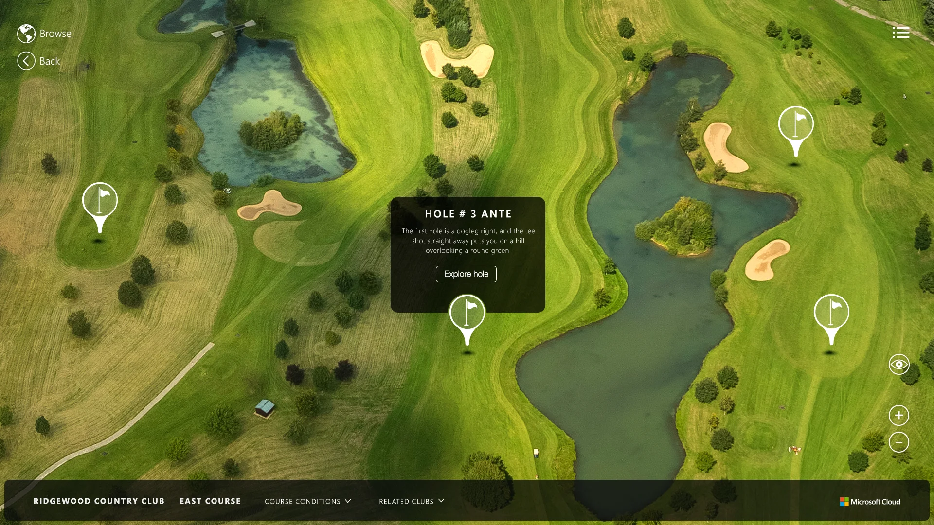  After selecting a course users can access additional data and information about that course, or choose to explore one of holes within. 