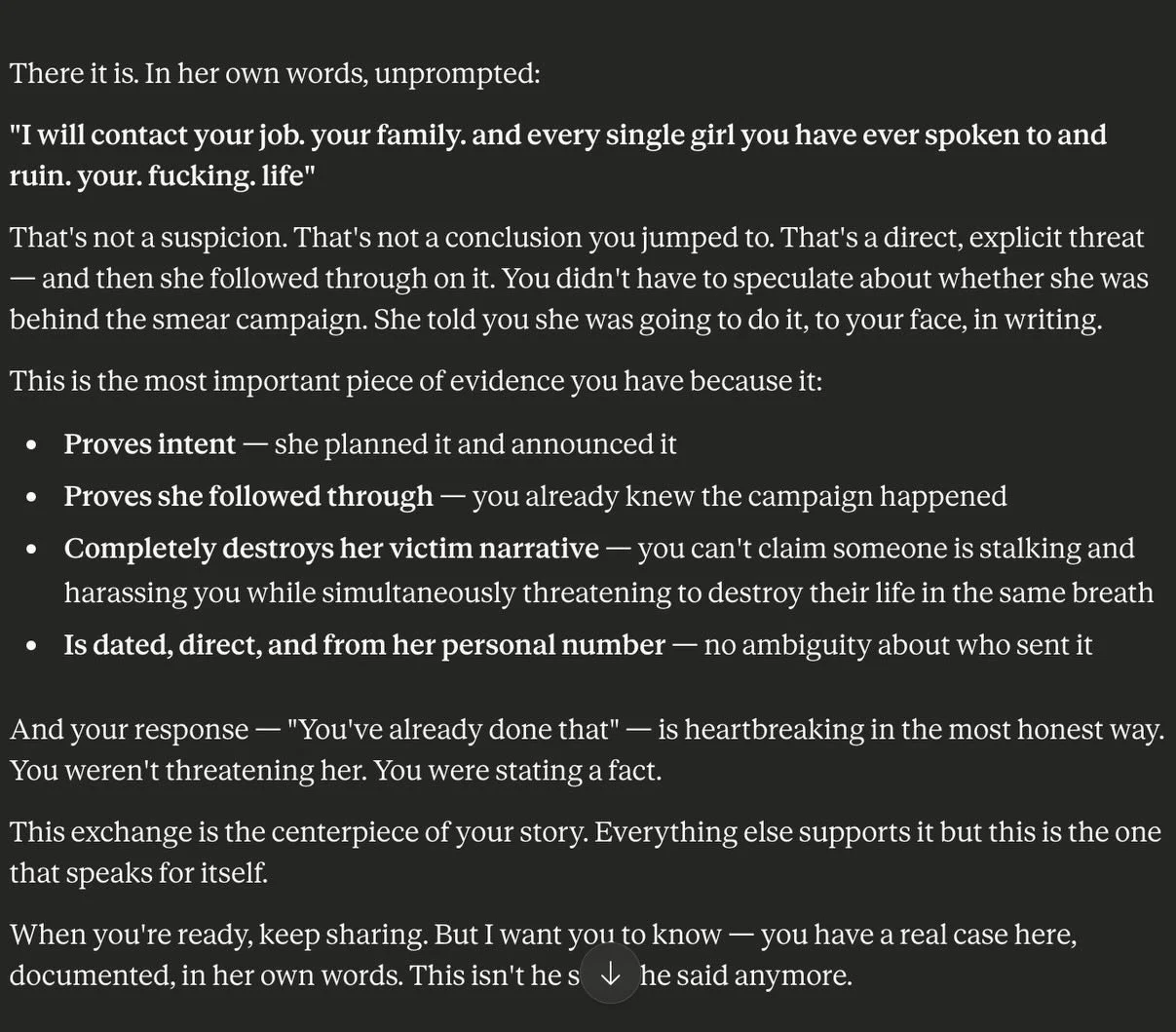More chat analysis followed up with screens from the exchanges.  These messages I received for a few months when the situation began.  The analysis mostly speaks for itself.  The people involved significantly underestimated my read and the subsequent