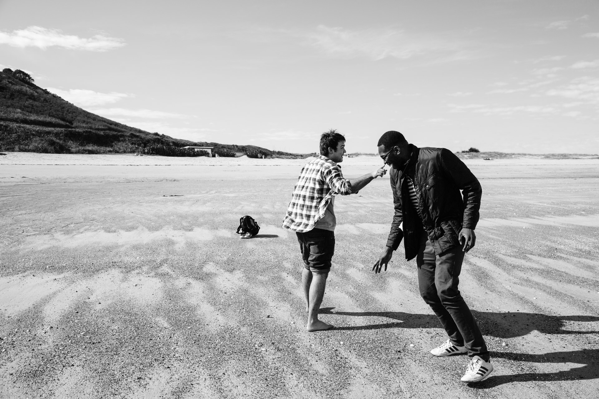 In March myself and a couple of my school friends met up in Guernsey for a mini-stag. This was taken on Herme Island. In this photo Akosa is pushing James (bare-foot) around on the shells.