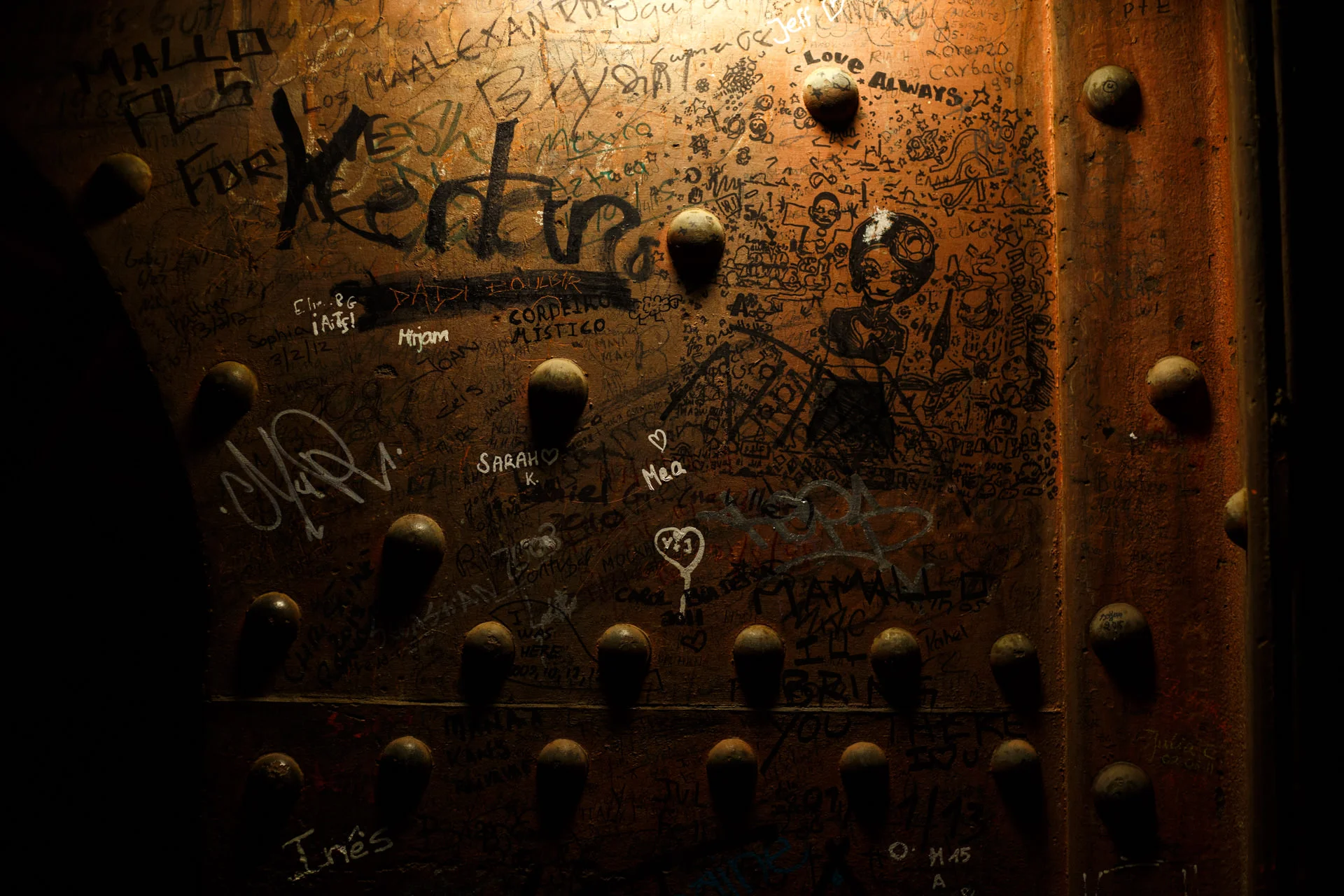 People have left their mark on their climb up to the top of the cathedral.