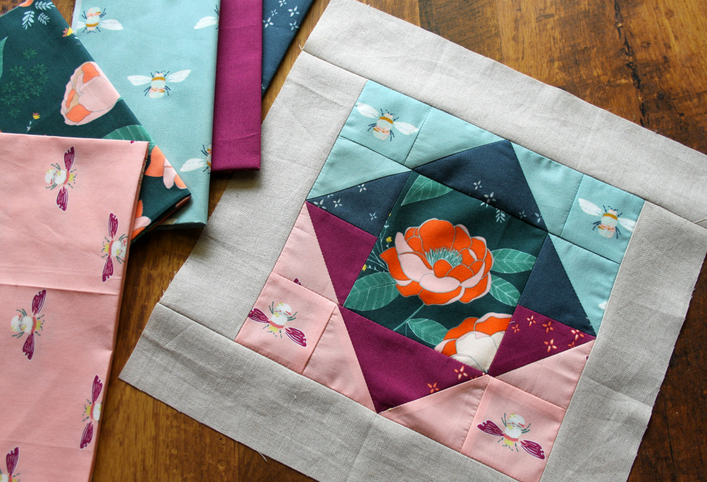 Square Peg block #18 by Maureen Cracknell using her Garden Dreamer fabrics from Art Gallery Fabrics