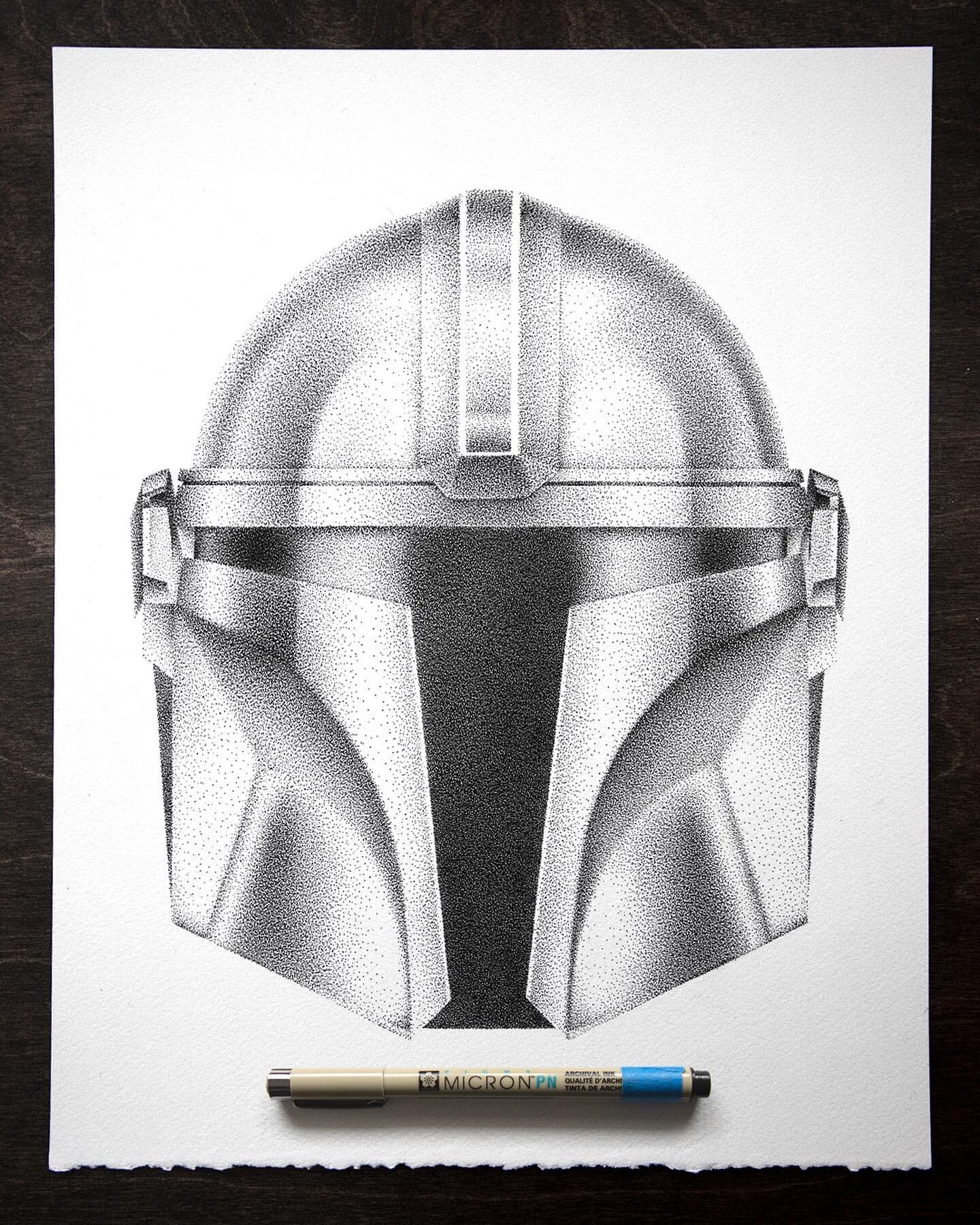 Held back watching the last @themandalorian episode to finish this #mando piece. Worth it. Pigma Micron on 11&rdquo;x 17&rdquo; deckled edge cold press paper. Planning on doing some prints, let me know if you&rsquo;re interested in the comments!