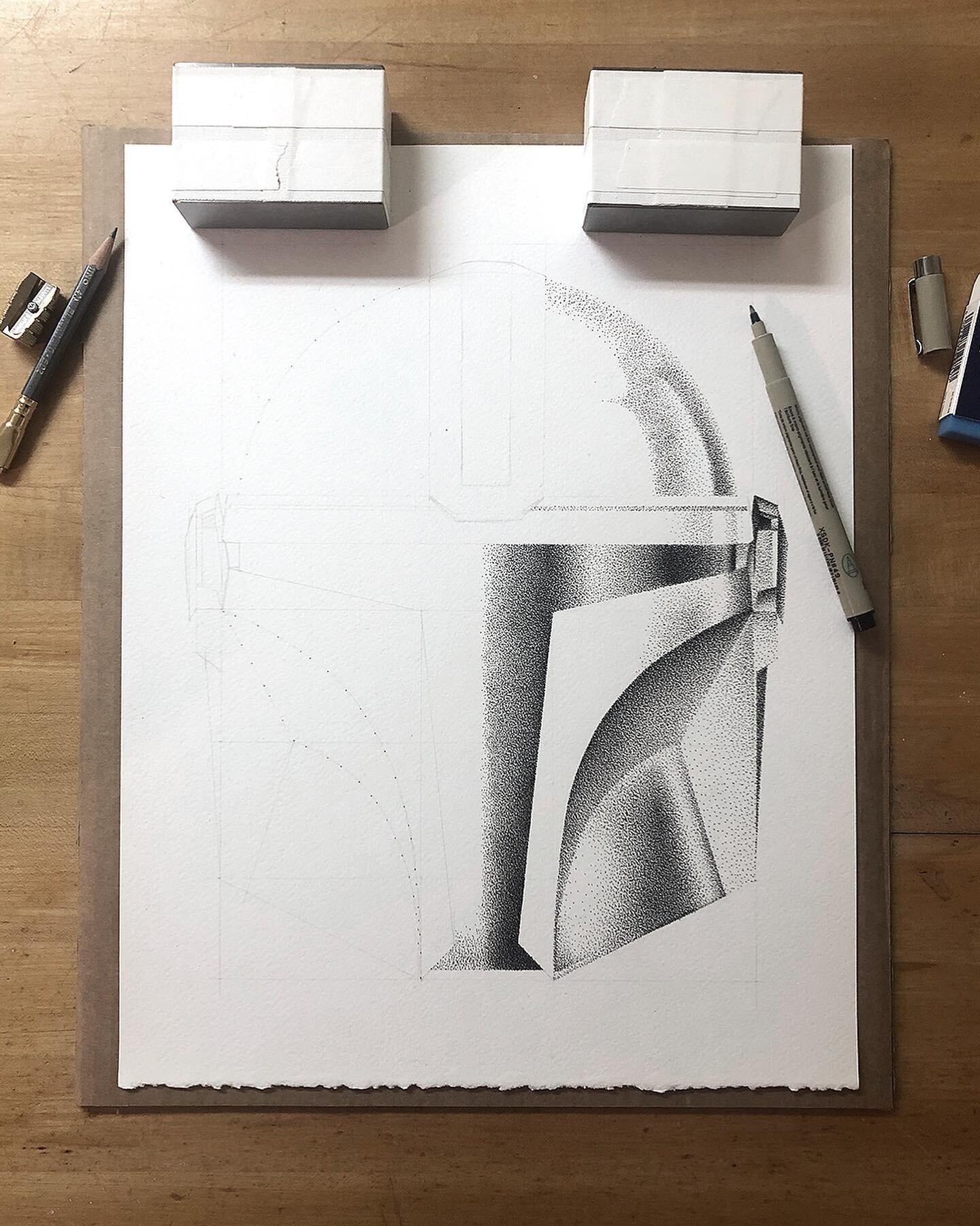 Back at it with the dots, this time with a @themandalorian special. This is a life size helmet, swipe for some detail shots in progress!