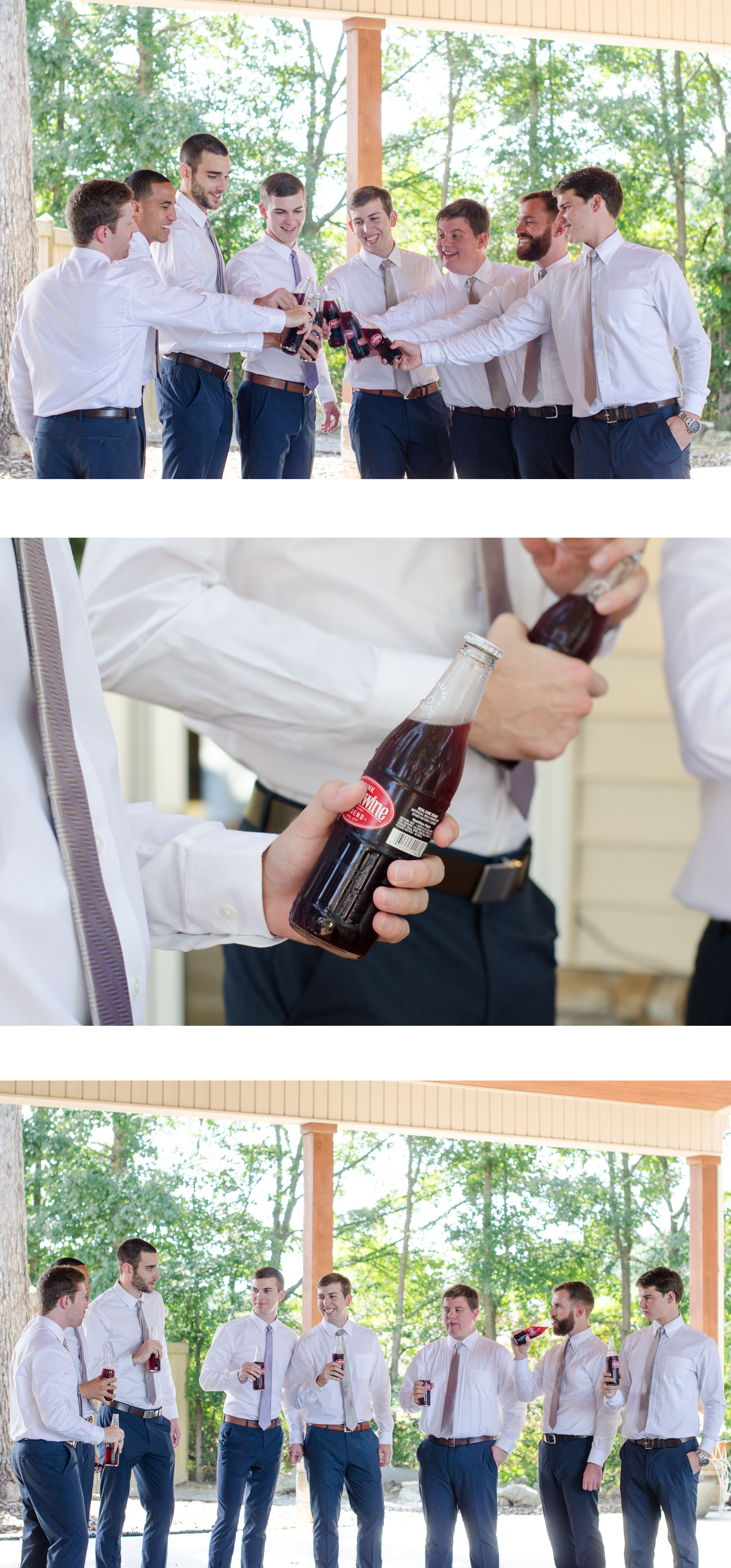 Jeremy LOVES his Cheerwine, almost as much as he loves Morgan. Morgan was so sweet and had glass bottled Cheerwine delivered to Jeremy while the boys were getting ready. She had no idea this would lead to two of the groomsmen having red all over their crisp, white shirts. 