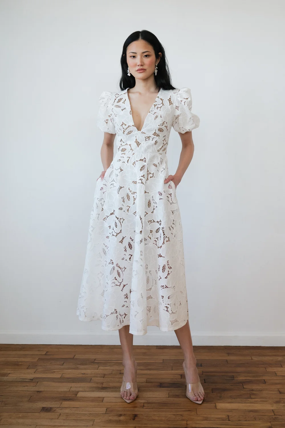 pink lace tiered dress Light Pink Floral Lace Trim Tiered Maternity Maxi Dress main image 1