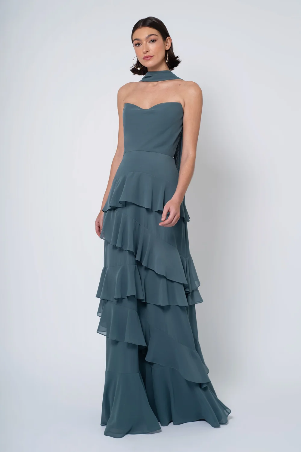 jenny yoo chiffon bridesmaid dresses Alessia Elegant Cowl Pleated Long Chiffon Bridesmaid Dresses, Black