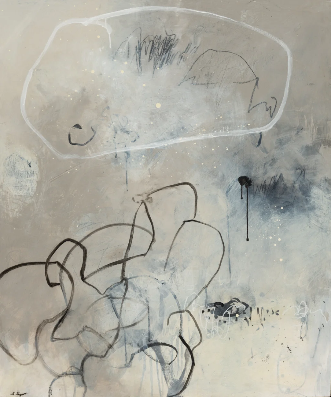Conversation Acrylic, graphite, charcoal on wood panel 17LWP102 40" x 48"