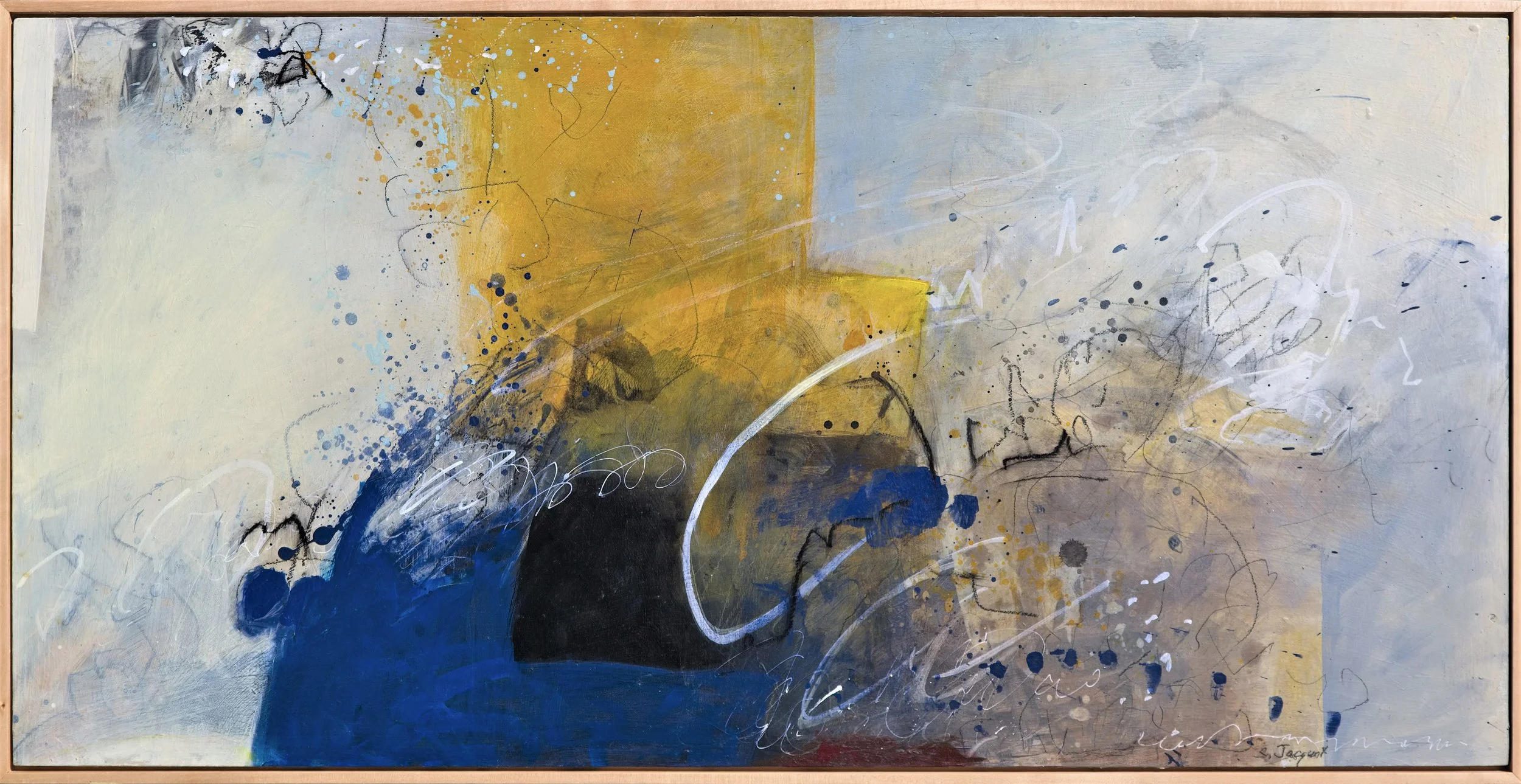 Winds of fortune blew through Acrylic, graphite, charcoal on wood panel 17LWP101 24" x 48"