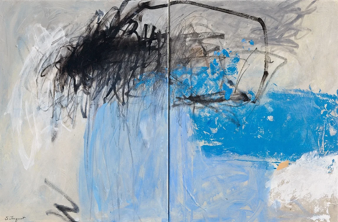 48" x 20" diptych Acrylic and graphite on canvas