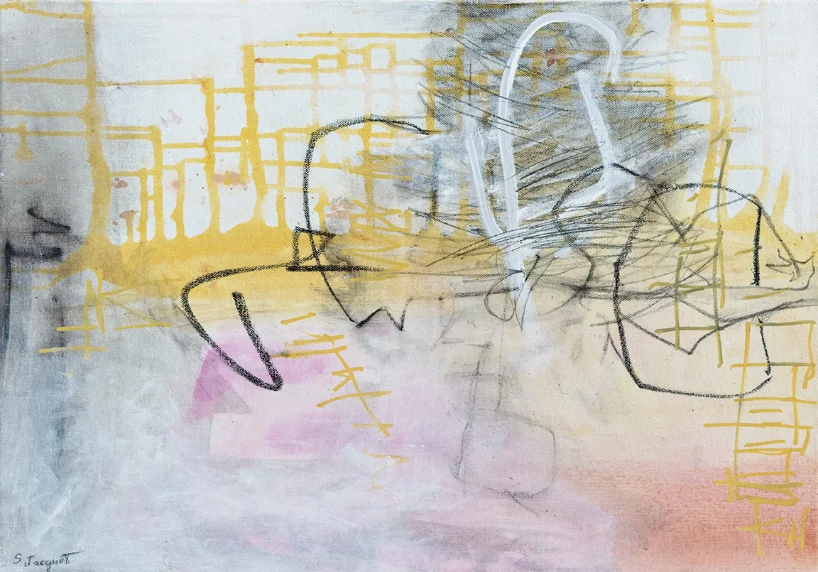 Hub bub 24" x 20" Acrylic and graphite on canvas