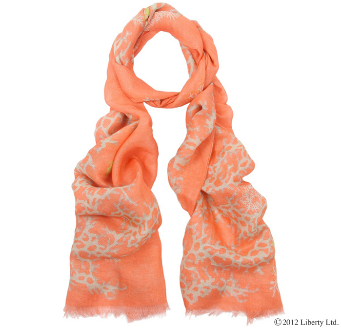  Liberty London  Coral  Print Linen Scarf 