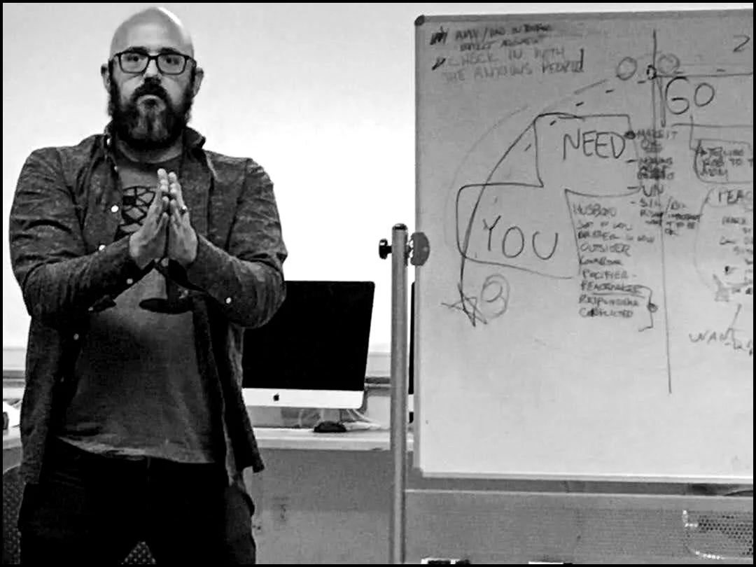 Jeff Simmermon leads a coaching exercise beside a whiteboard labeled “You” and “Need.”