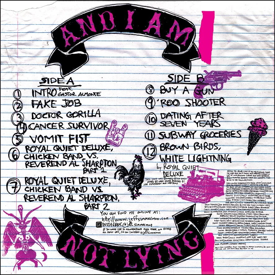 Back cover and track-list design for And I Am Not Lying vinyl release.