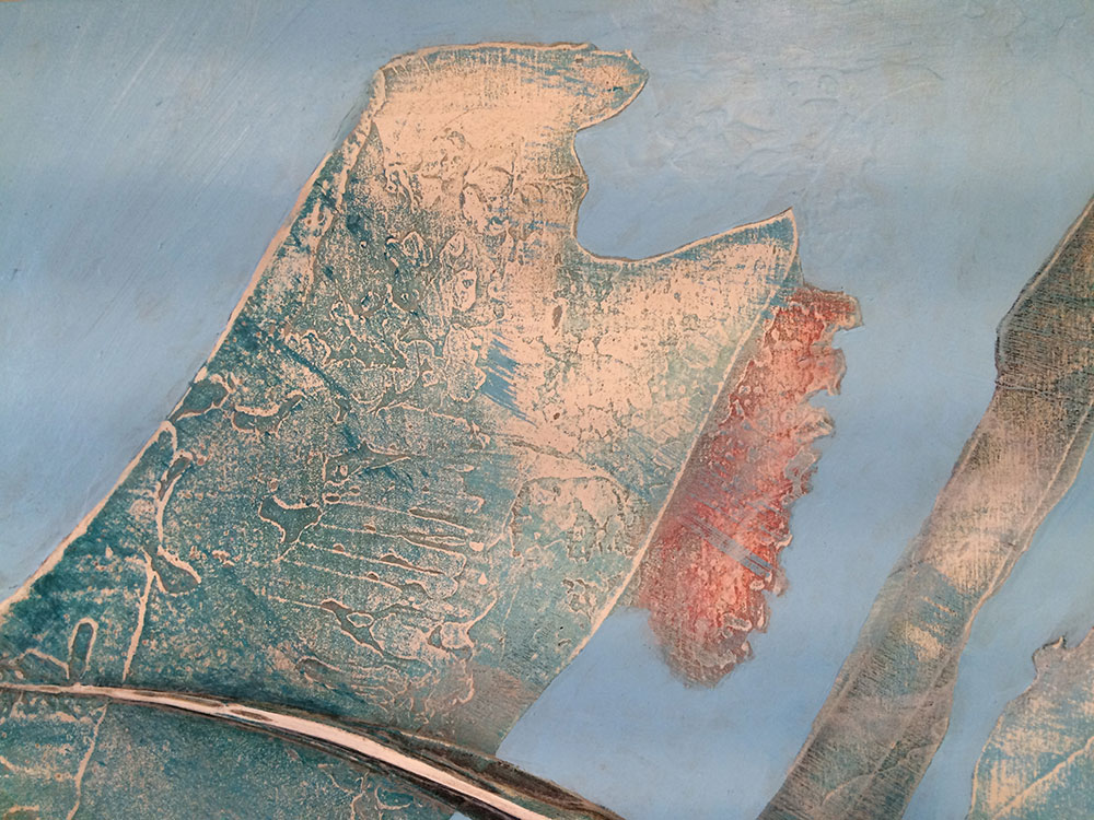A close up of the top left of panel 2. A bear blanket costume dances in the smoke filled air during a sacred ceremony.