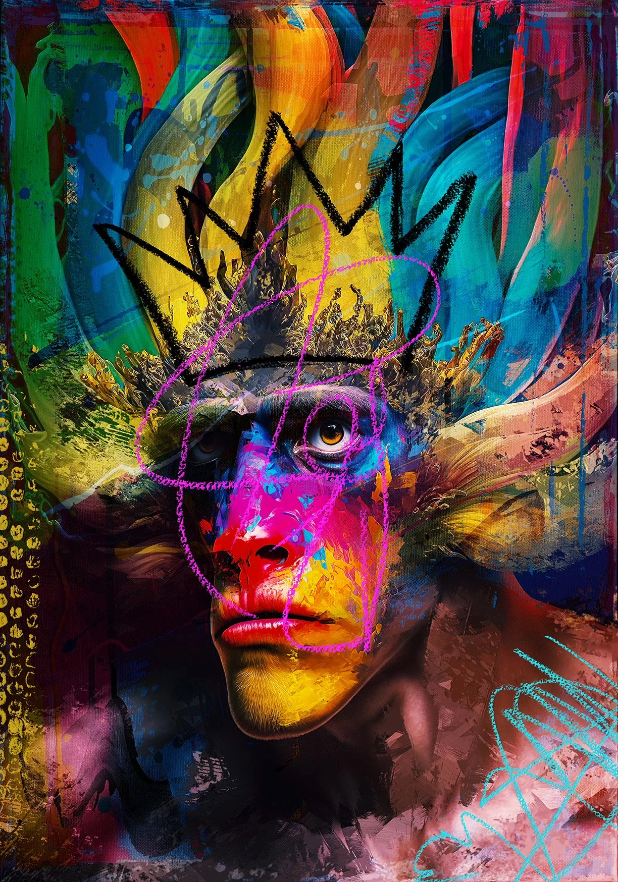 digital art, ai art, photo manipulation, mixed media, king of the apes, abstract art,