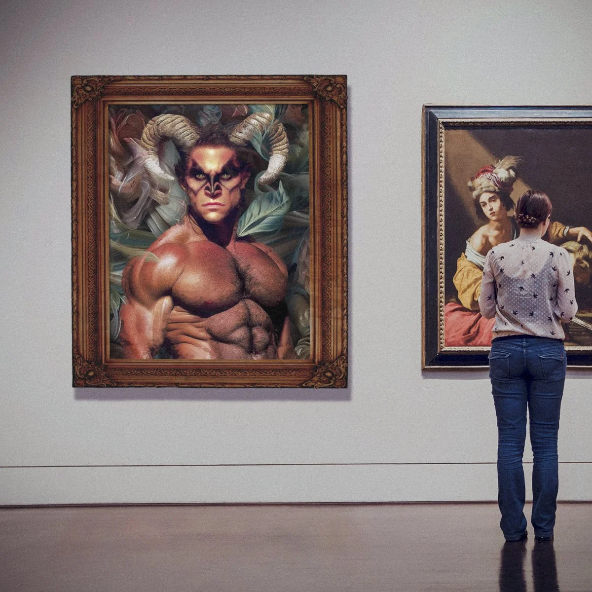 digital art, painting, wall art, animals, muscle, queer art, beauty, goat