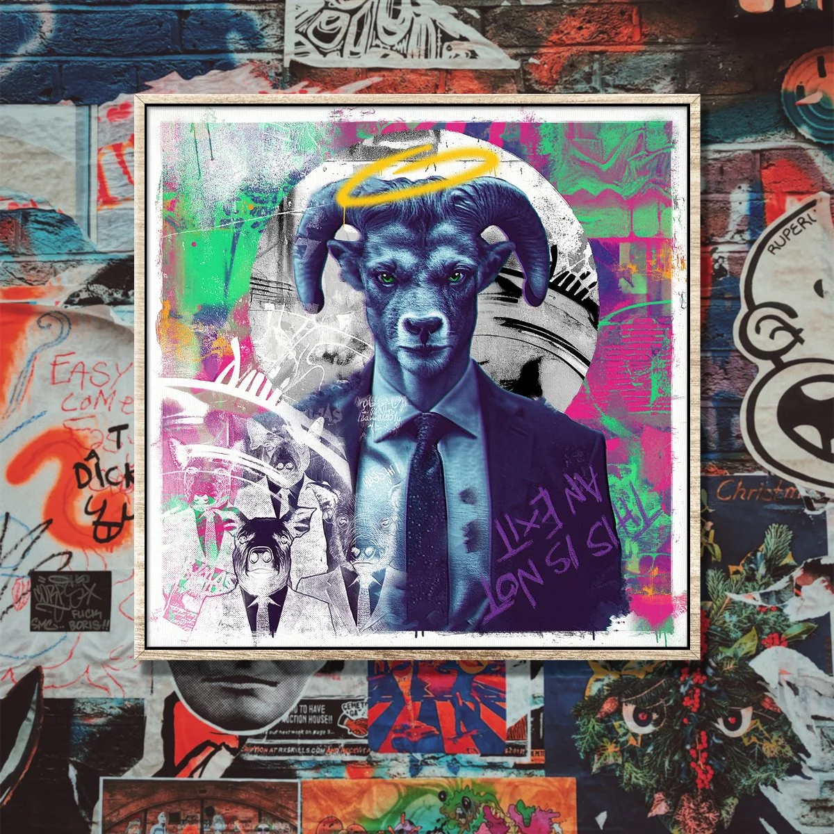 digital art, pop art, pop surrealism, wall art, graffiti, goat, animals
