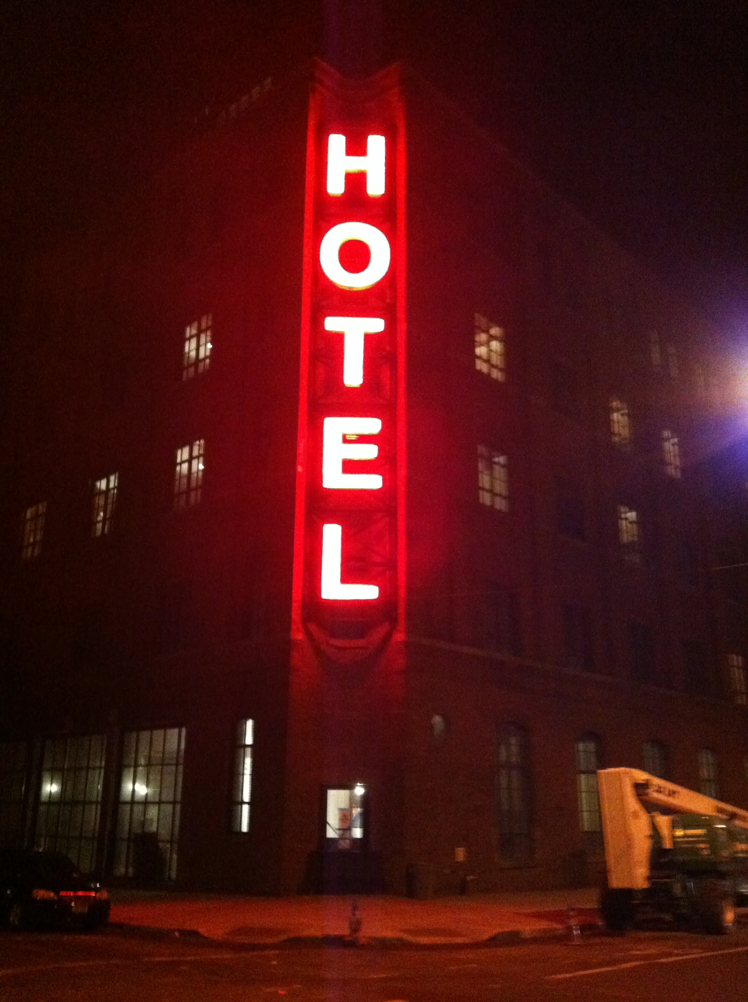 Hotel sign at night