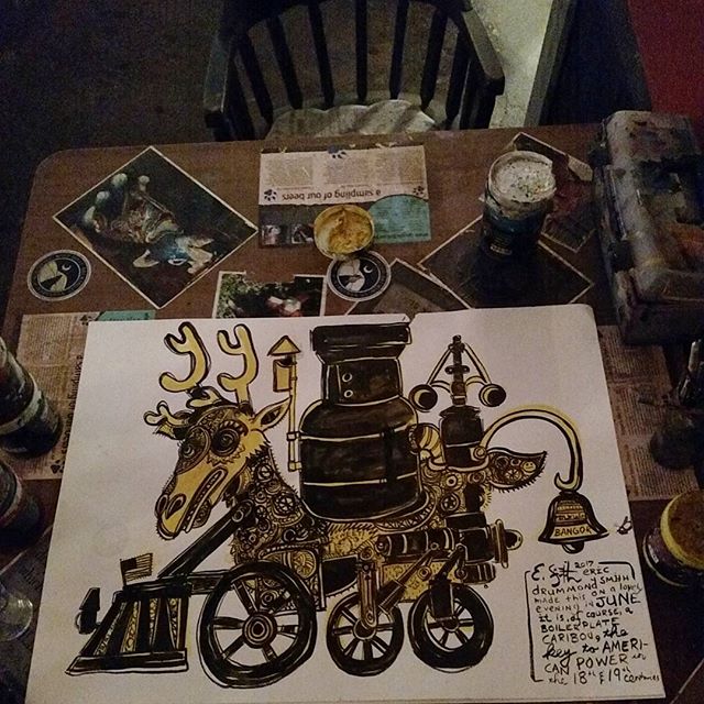 Boilerplate Caribou
2017
Acrylic and ink on paper
#ericdrummondsmith #lowbrowart #lowbrow #popsurrealism #popart #popfolkart #neoexpressionism #expressionism #caribou #bangormaine #steam #steampower #sreampunk (?) #abingdonva