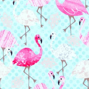 Pink Flamingos in Aqua