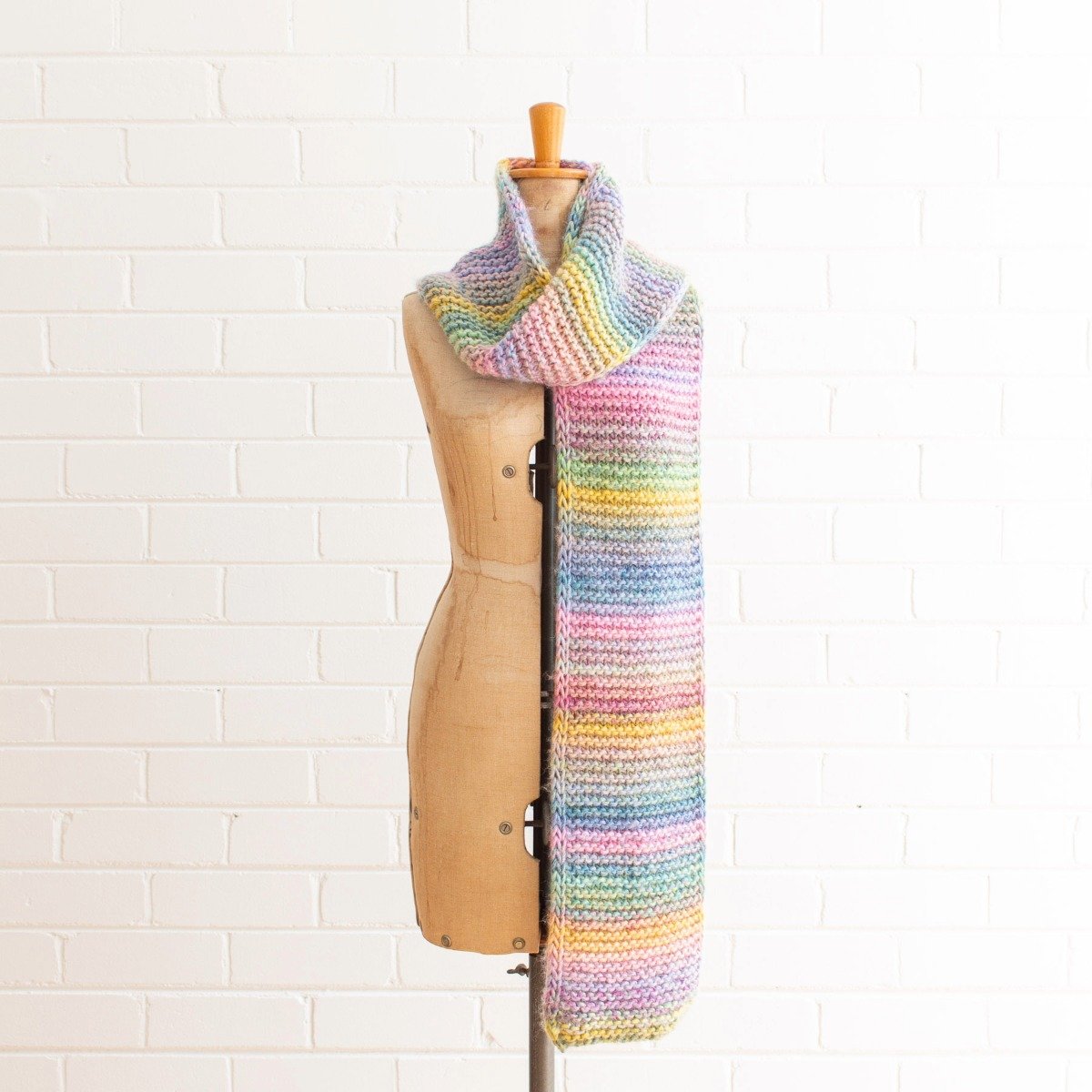 Rainbow Ribbon Scarf kits are back in stock in colourway Gold Rush.

This free pattern is a beginner friendly knitting pattern using our shop favourite - Patons Sierra Chunky.

This vibrant self-striping yarn creates a stunning gradient effect, just 