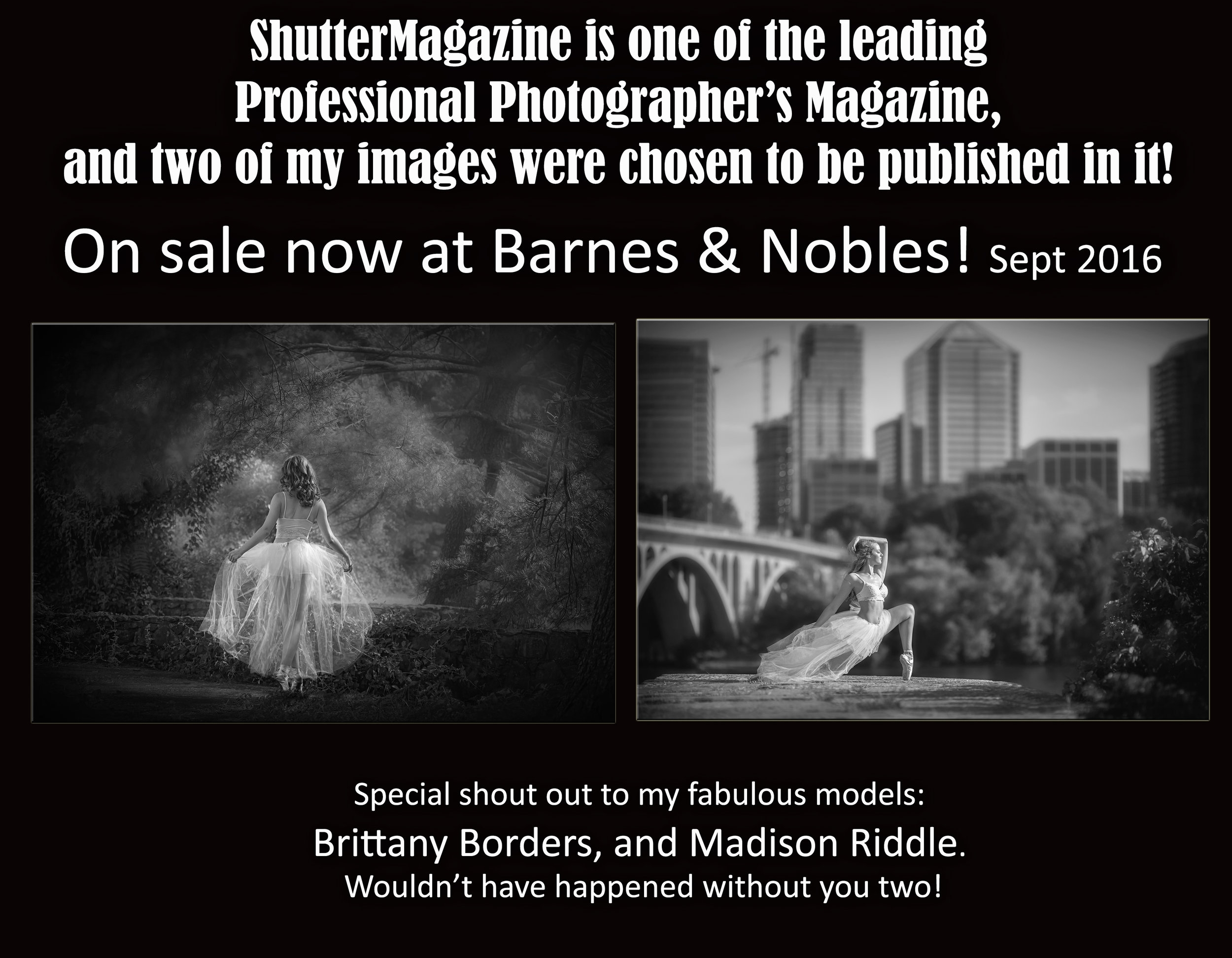 International Publication, Shutter Magazine Sept, 2016 Black & White issue. Two images selected!
