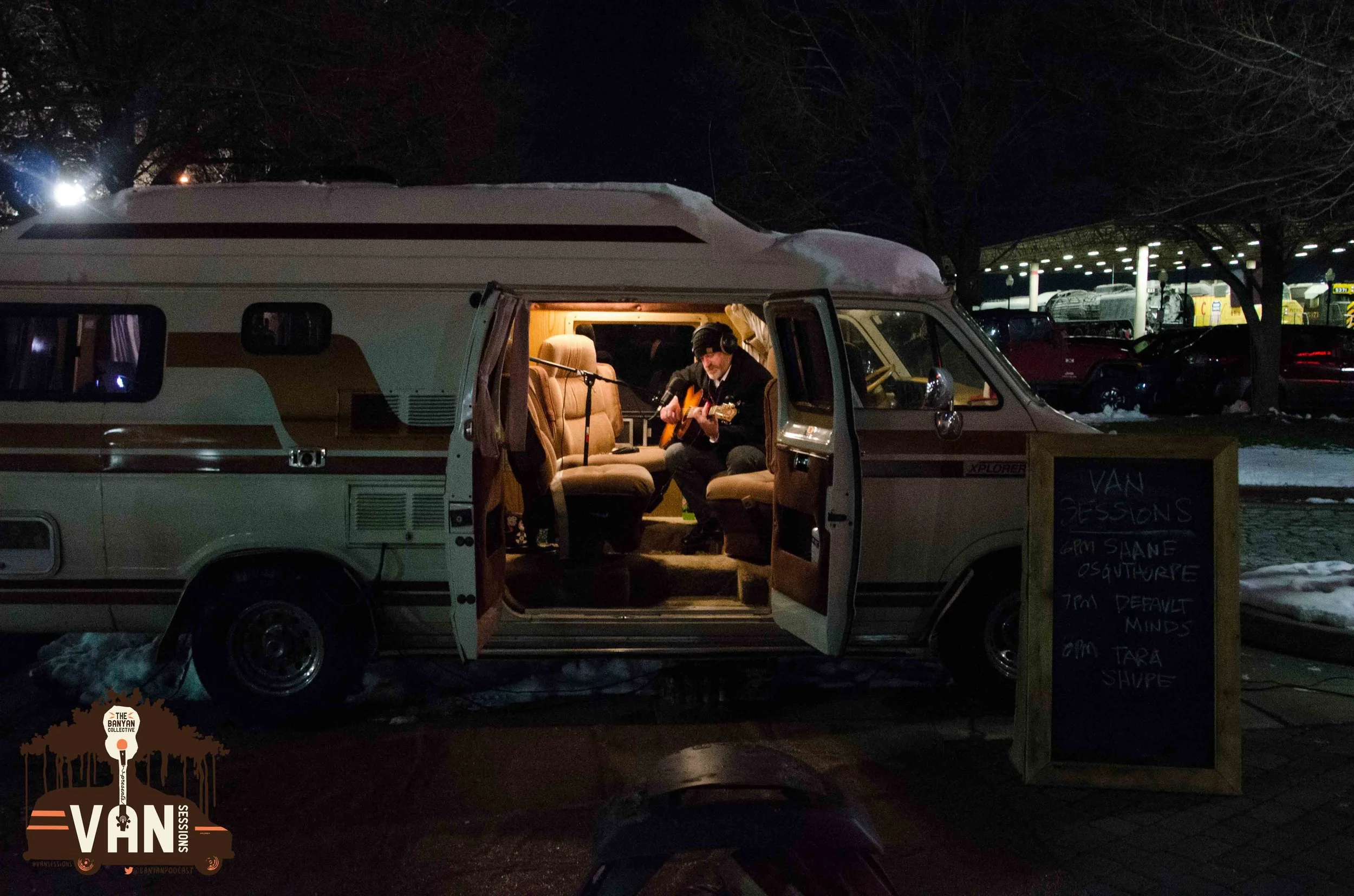 Snow on the Van and Ogden musician, Shane Osguthorpe warming up the crowd from within. 