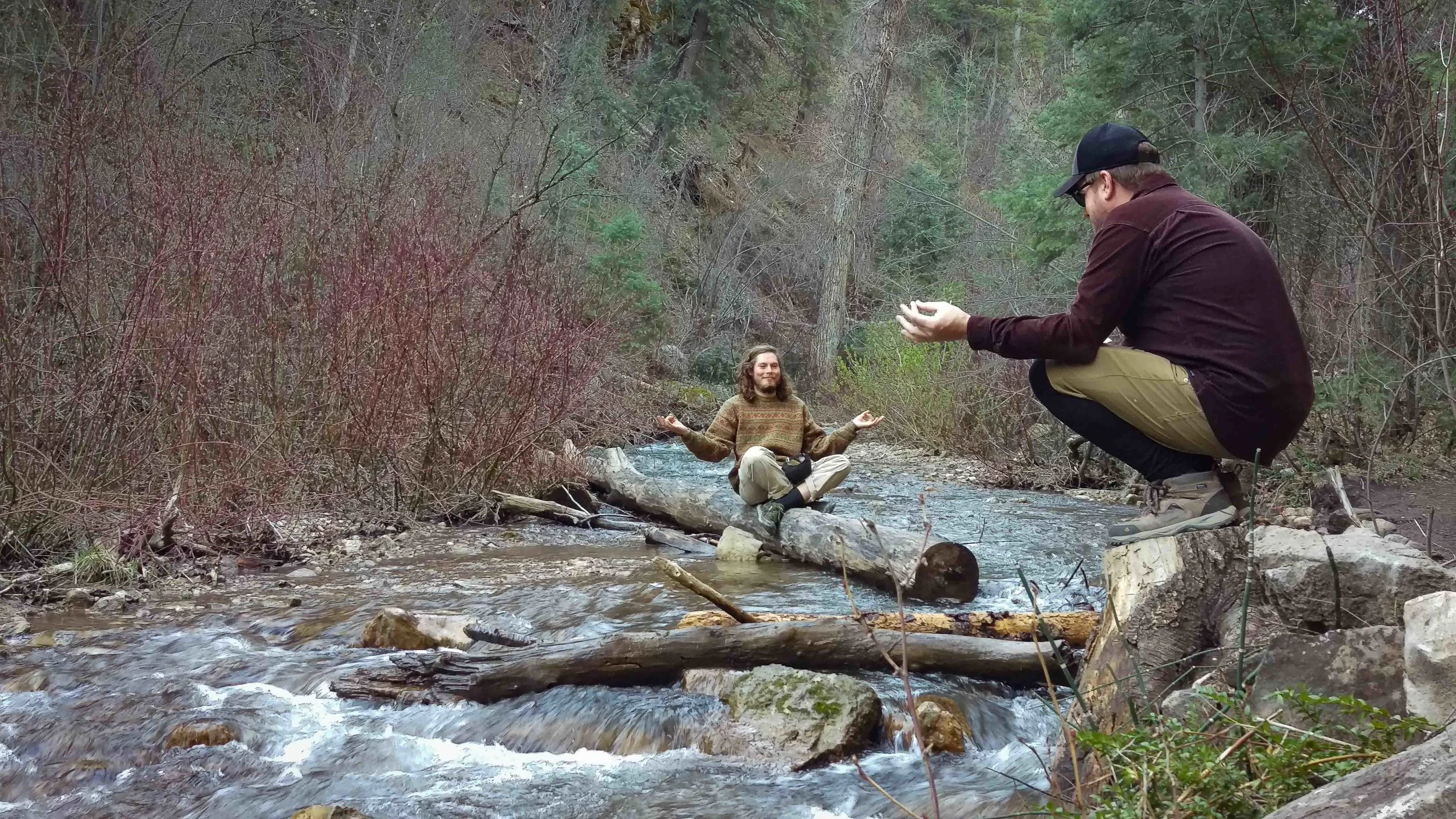 Bryden Bowley and Todd to the Top mini-meditating in Icebox Canyon
