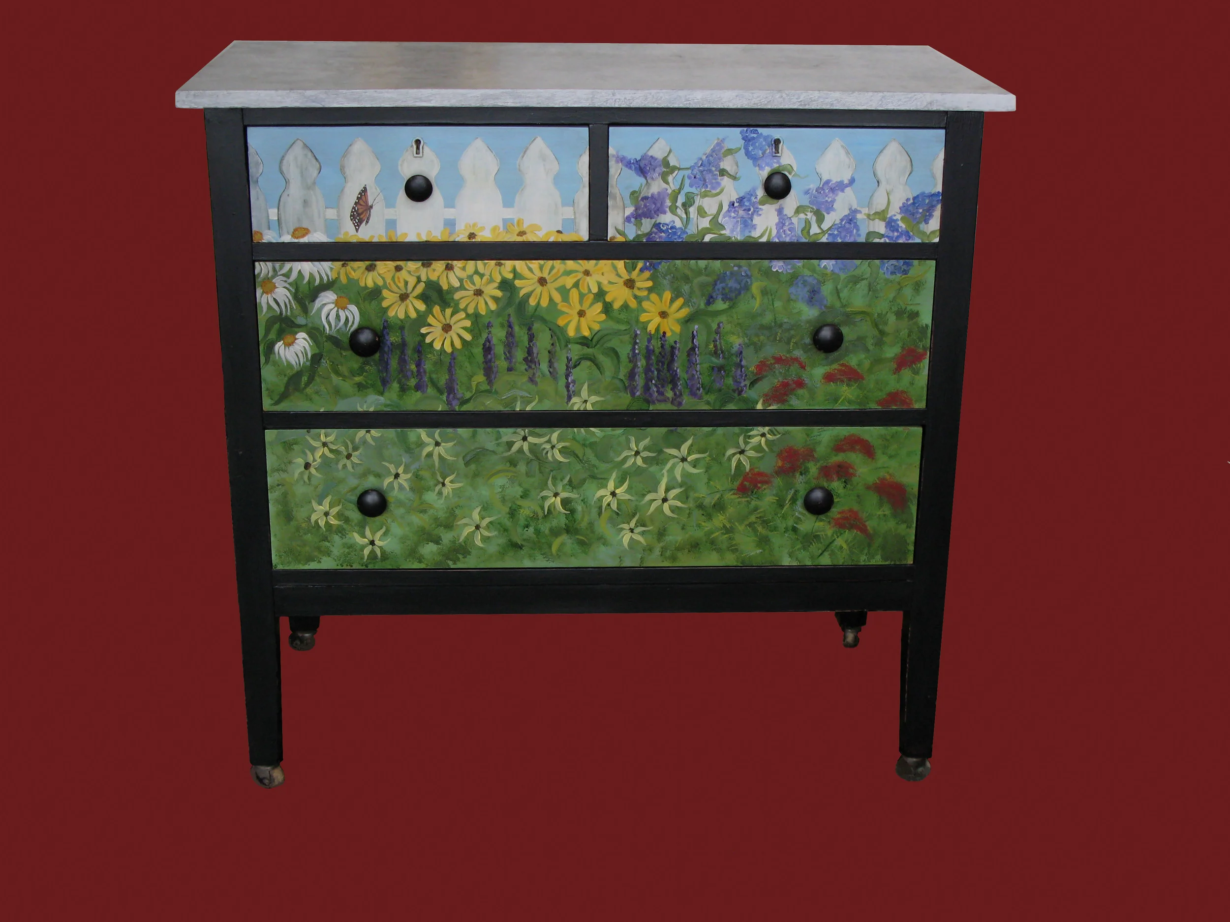 Garden chest with faux finish top