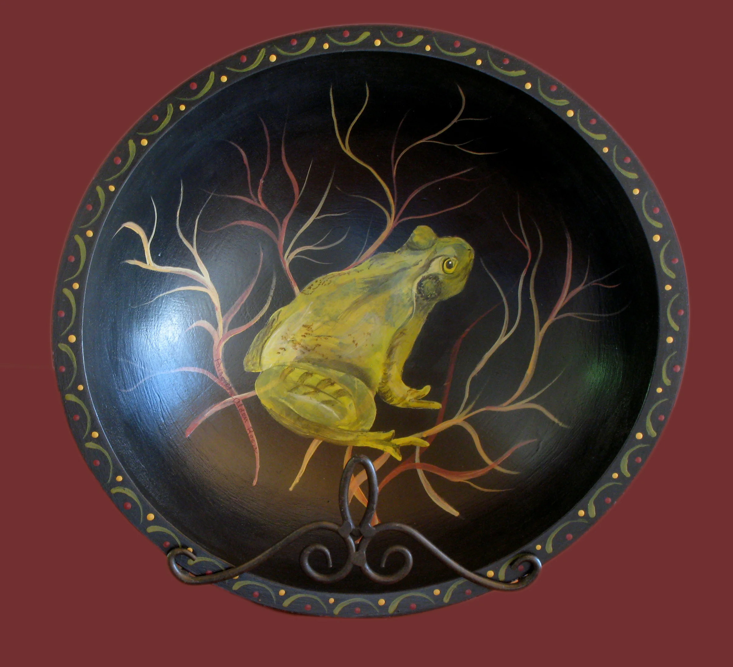 12" wooden bowl with frog