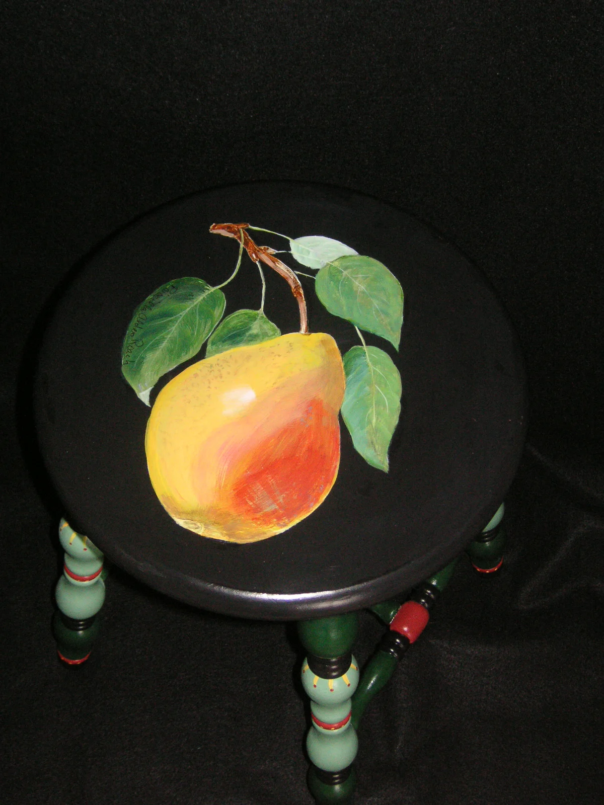 20" stool with ripe pear