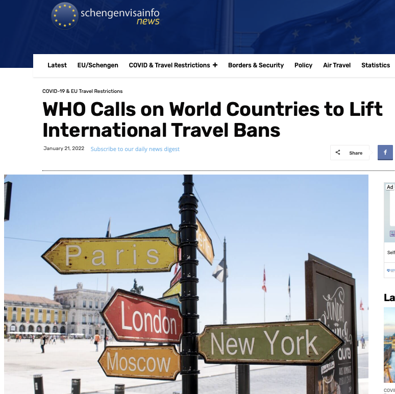 WHO Calls for lifting of travel bans and restrictions